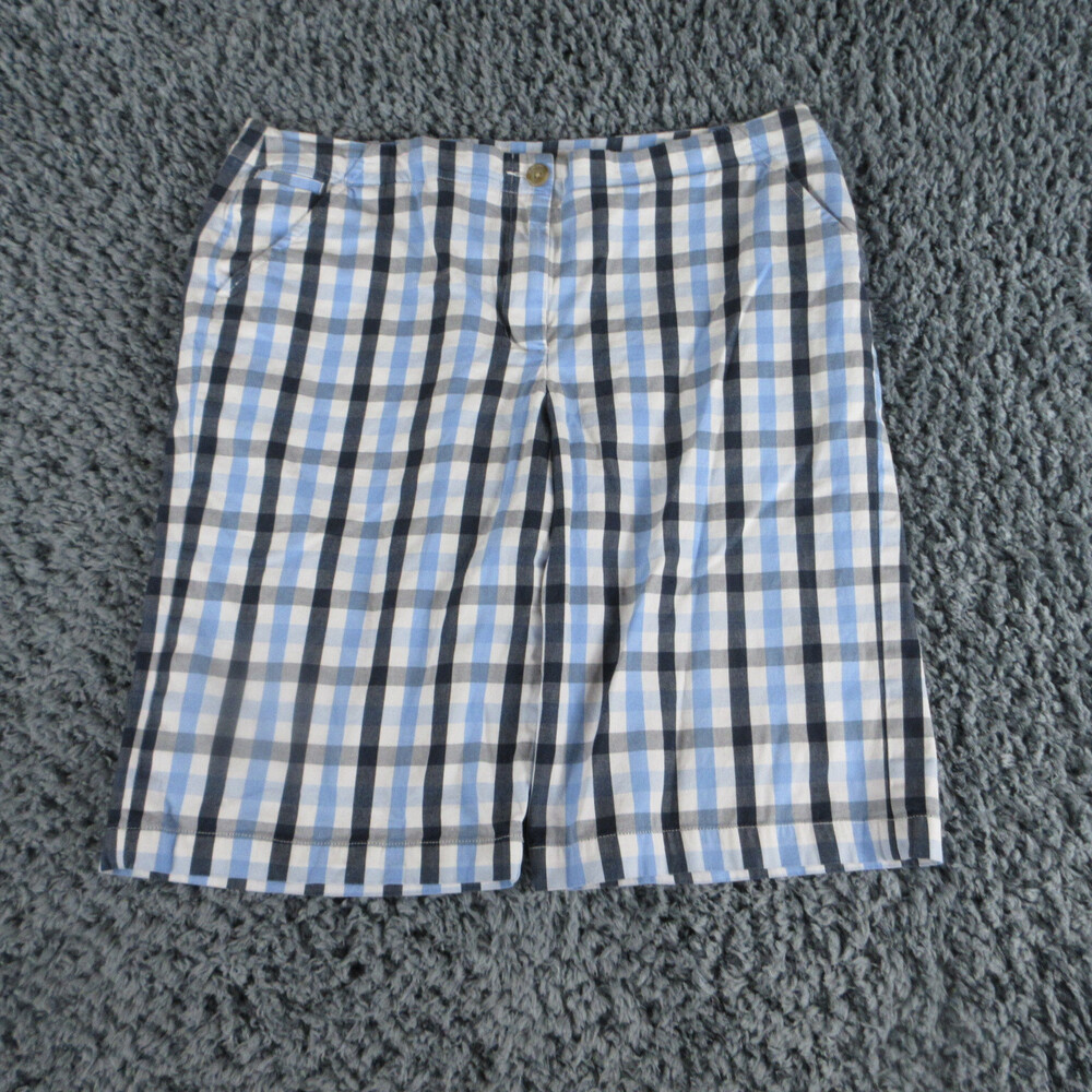 Lands' End Shorts Womens 14 Blue Gingham Plaid High Rise Chino 34x10.5*